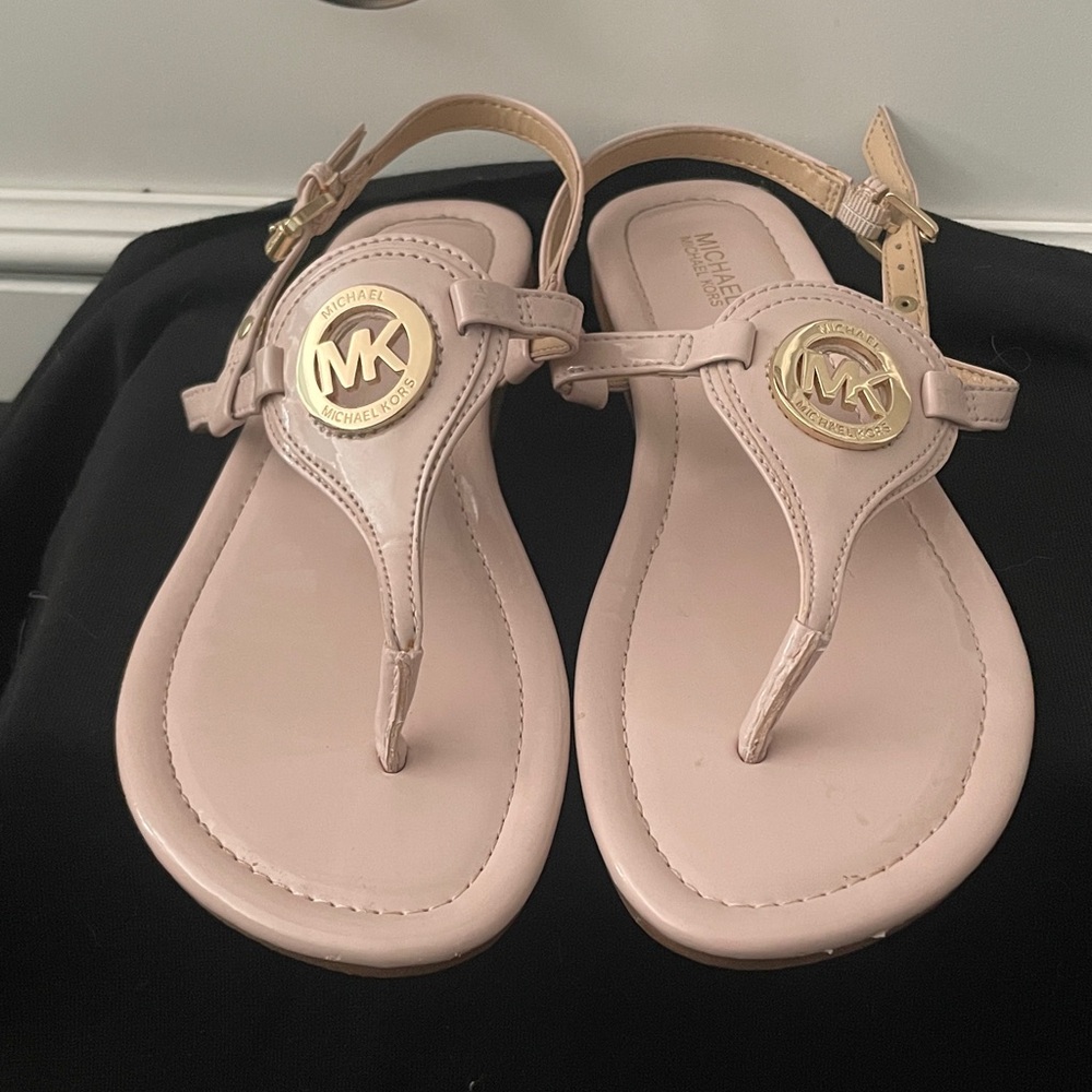 Michael Kors Blush Sandals with Gold Emblem